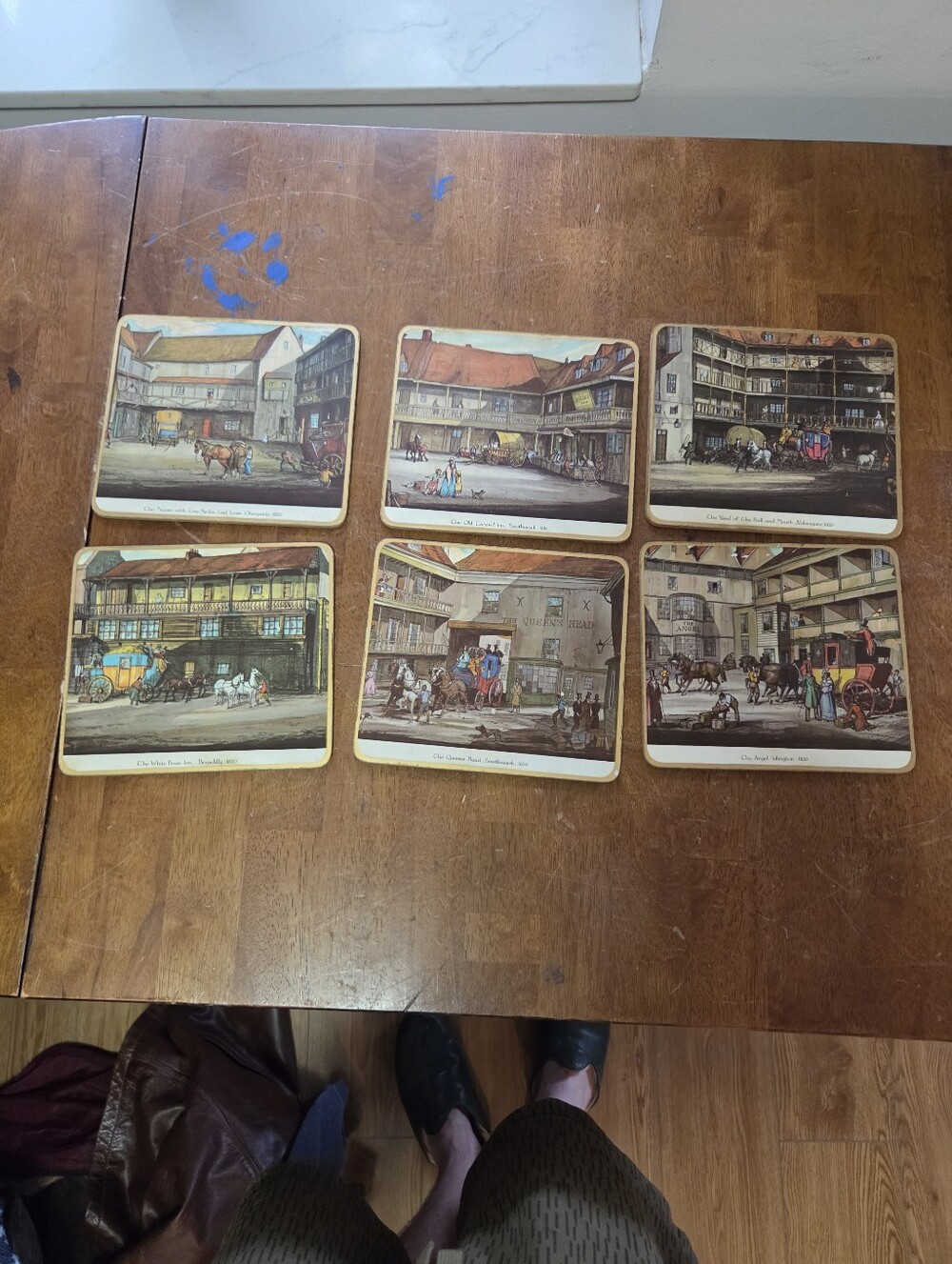 Vintage Pimpernel 19th Century London Coaching Inns Cork-Backed Coasters, Set 6